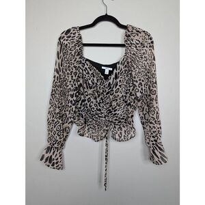 Bar III animal print metallic striped ruched crop top Medium